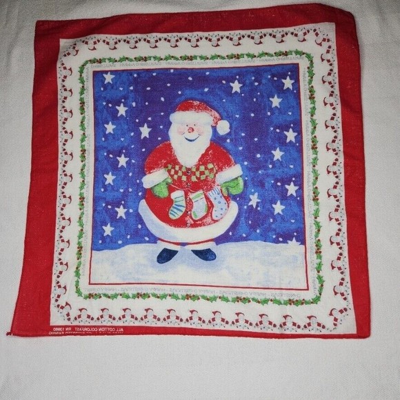 Vintage Christmas Bandana Hankie Lot of 3 USA Made Square 21" Santa Claus - Picture 8 of 12